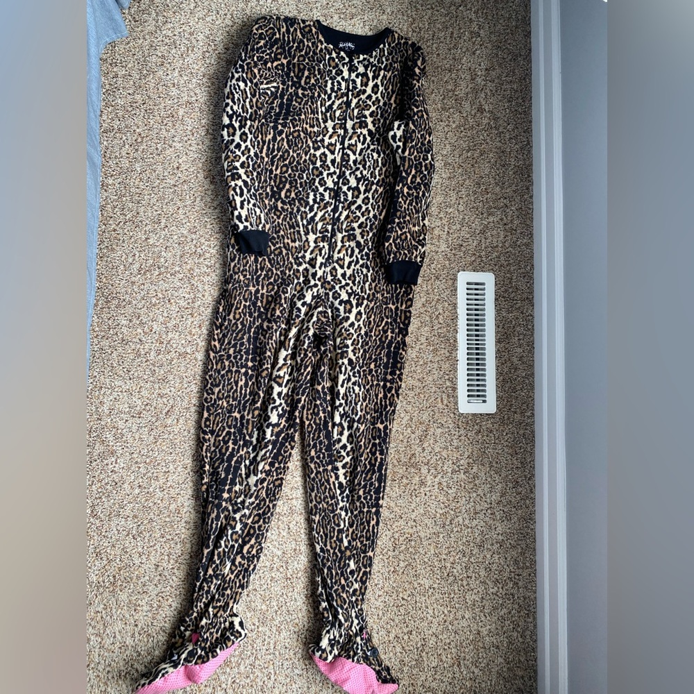 Leopard print footie pajamas